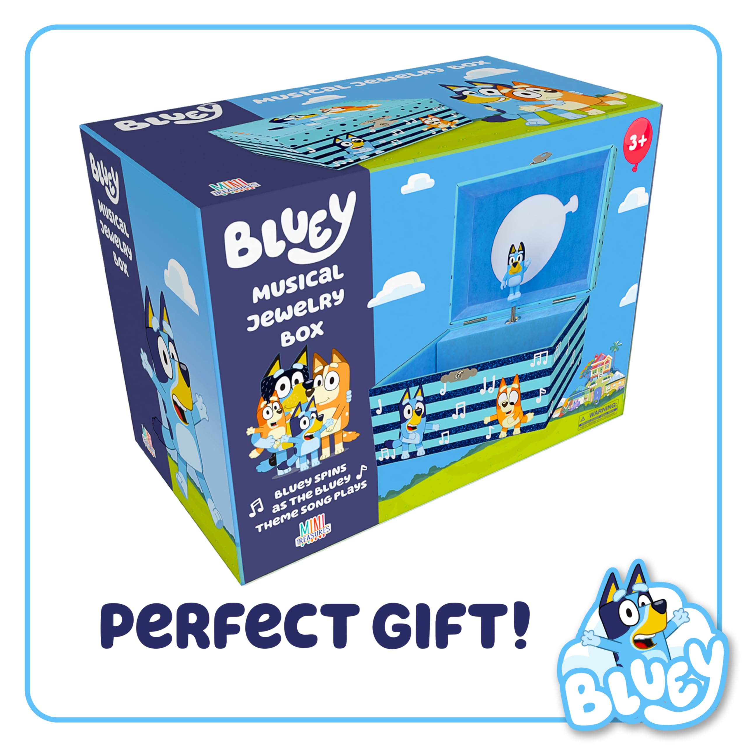 Mini Treasures Bluey Jewelry Box for Girls - Musical Jewelry Box with Spinning Figurine, Bluey Toys for Kids Ages 3-5 - Plays Bluey Theme Song - 6 x 4.7 x 3.5 in