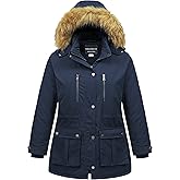 CREATMO US Women's Plus Size Winter Coat Waterproof Long Puffer Jacket Warm Military Thicken Parka with Fur Hood