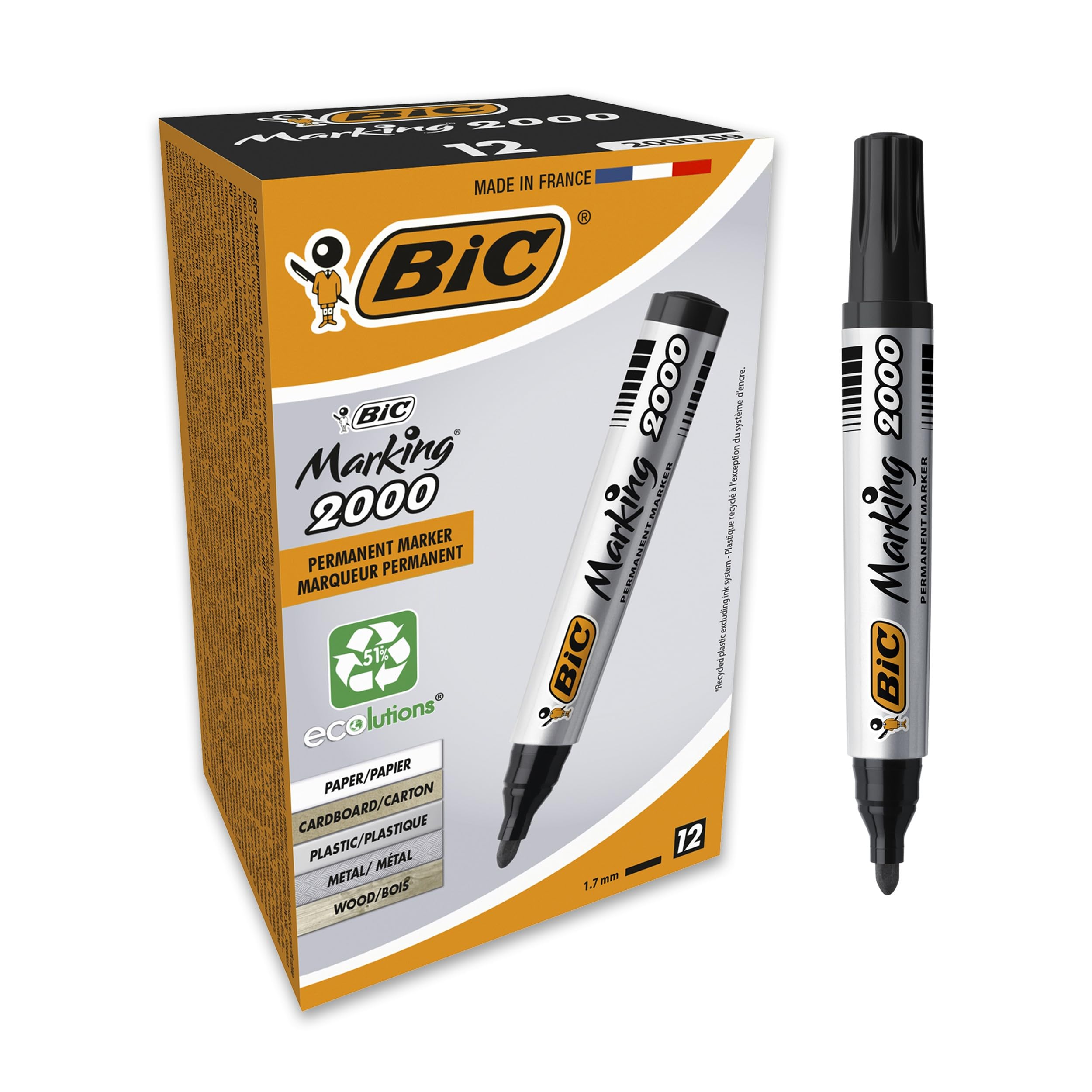 BIC Marking 2000 ECOlutions Permanent Bullet Tip Markers - Black, (Pack of 1)