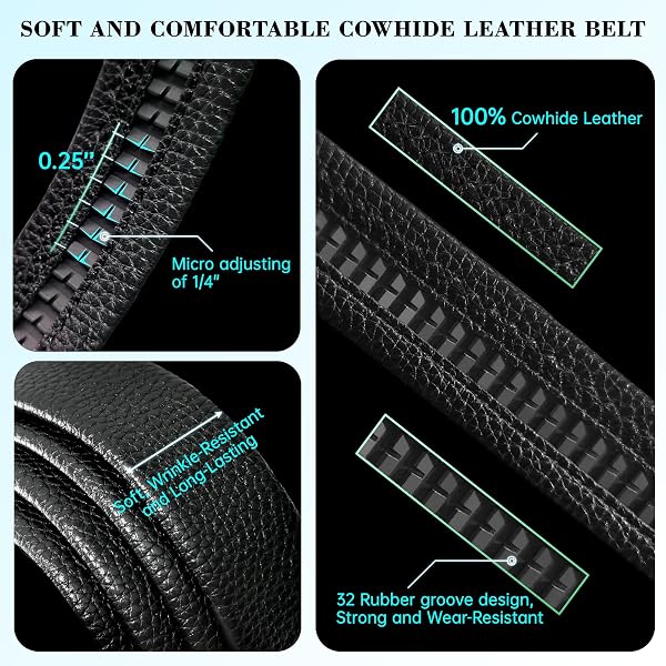 BUZTOZ MENS BELT,LEATHER RATCHET DRESS BELTS WITH SLIDING ADJUSTABLE, ZD056-F SILVER, 52 TO 58 WAIST ADJUSTABLE