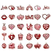XOCARTIGE 30/42PCS Valentine's Day Heart Charms for Jewelry Making - Pink Red Pendant With LOVE XOXO Letters for Bracelet, Necklace, Earrings and DIY Crafts