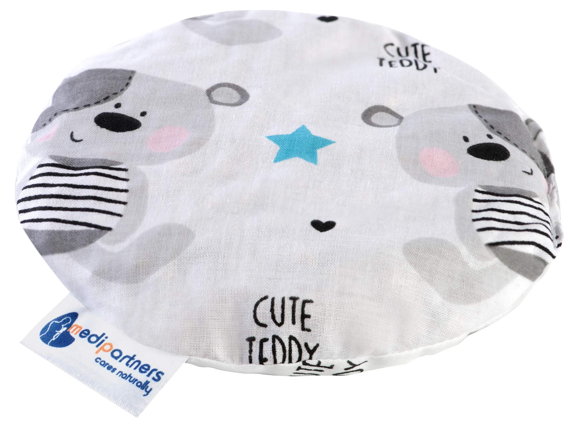 Medi Partners Cherry Stone Cushion Heat Pillow for Babies 180g Round 15cm Eco Natural 100% Cotton Heat and Cold Therapy Massage Therapy (Teddy)