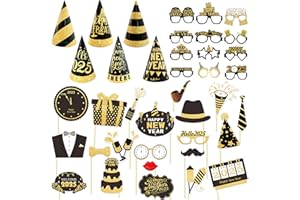 AFYHH Happy New Year's Eve Decoration 2025 - Party Favors, Photo Booth Eyeglasses, Cone Hats, Decor Supplies, Accessories, Ph
