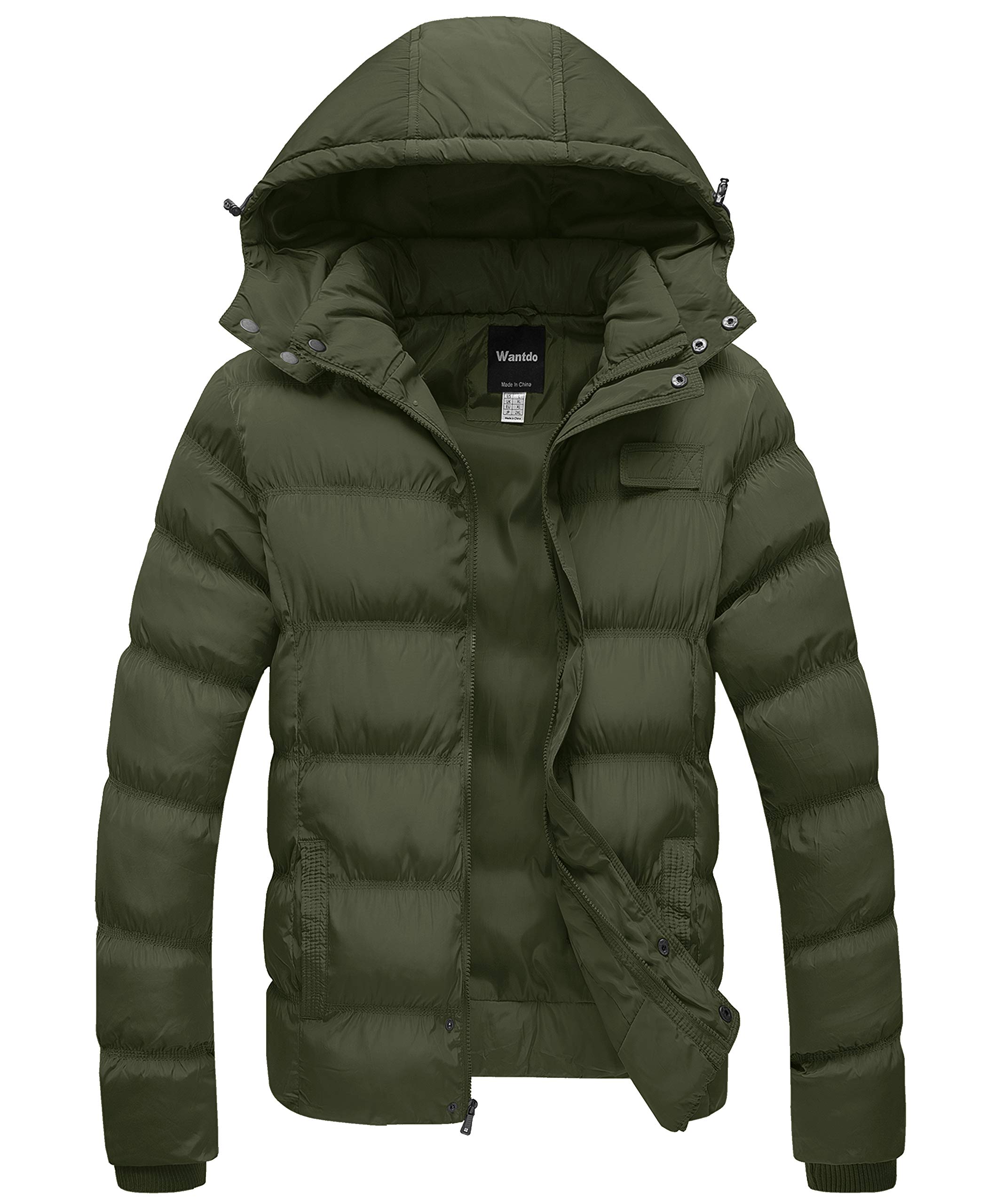 wantdoMen's Hooded Winter Coat Warm Puffer Jacket Thicken Cotton Coat with Removable Hood