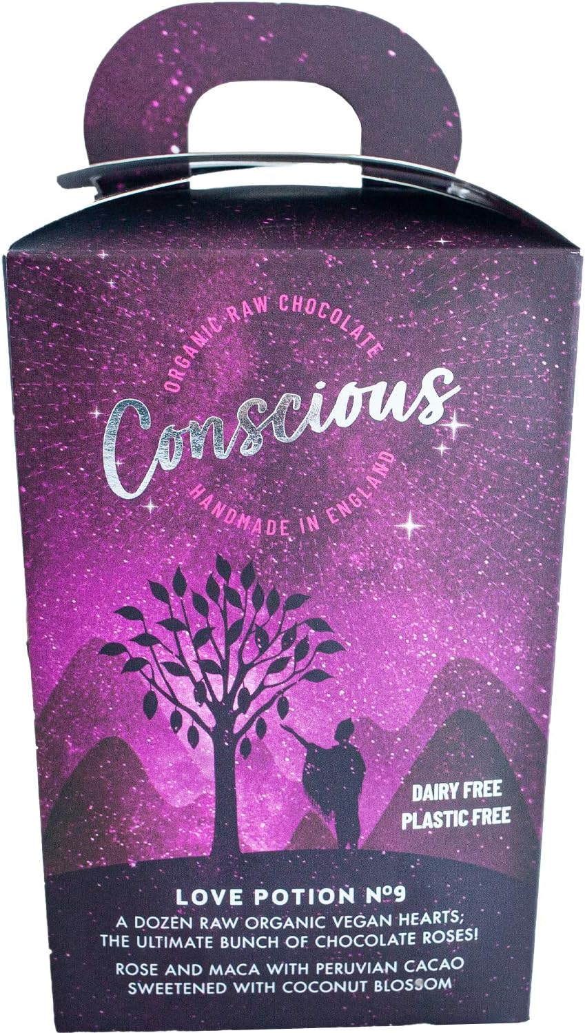 Conscious Chocolate Love Potion Gift Box 12 Flavour Heart Shaped Chocolates Handmade Vegan Organic Amazon Co Uk Grocery
