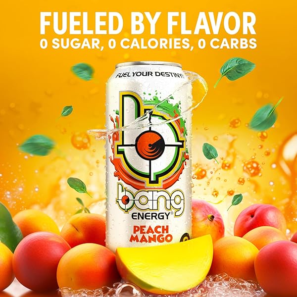 BANG ENERGY PEACH MANGO, SUGAR-FREE ENERGY DRINK, 16-OUNCE (PACK OF 12)