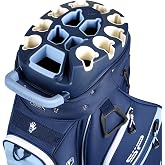 uniHimal StablePoint T-Lock Golf Cart Bag Quiet 14-Way Full-Length Divider | T&amp;S-Lock anti‑Rattle Locking Top. Magnetic pocket for easy one-hand. Insulated pocket keeps drinks hot/cold all round.
