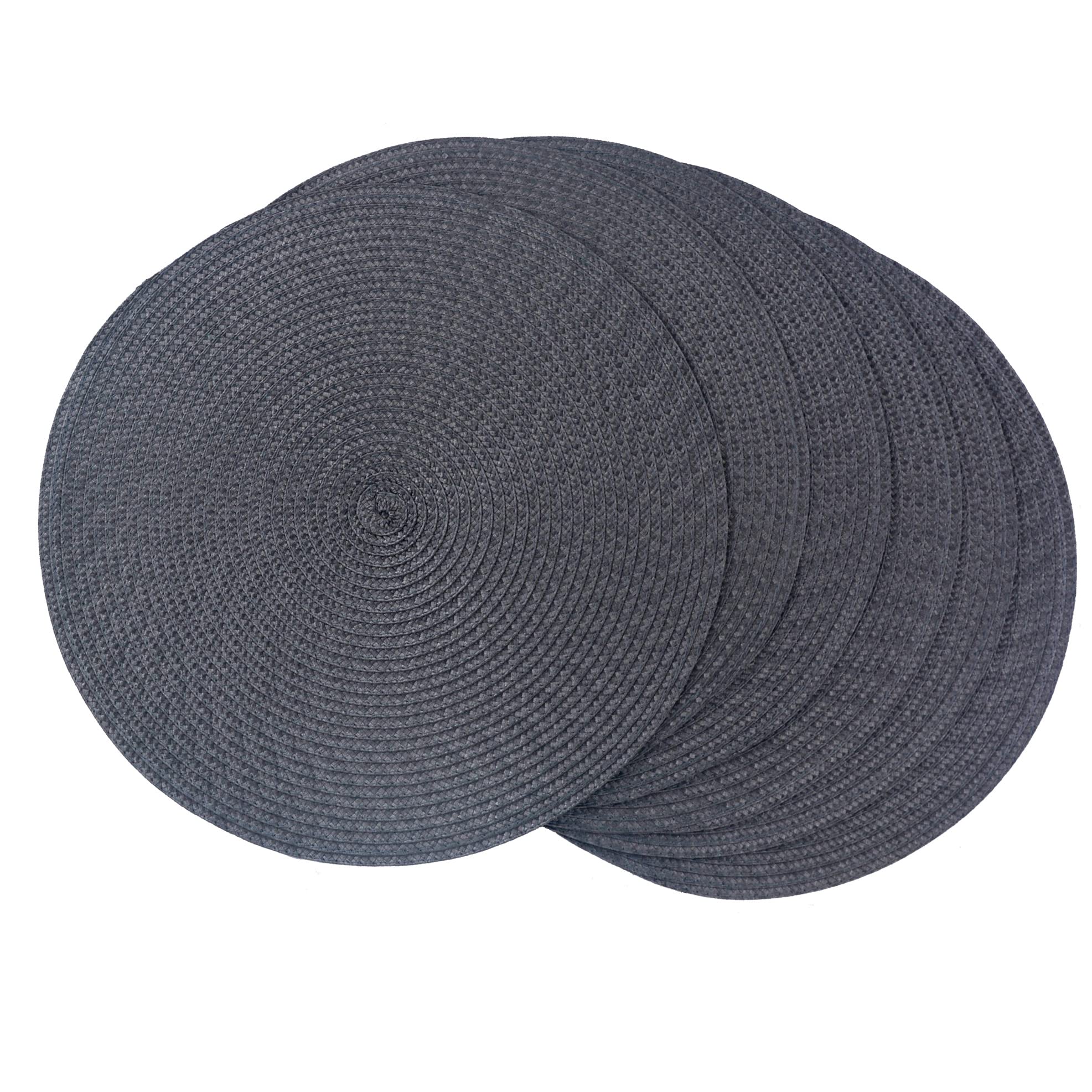 SCF2017 Round Woven Plastic Placemats 38cm Stylish and Practical Dining Table Mats,Set of 6,Gray