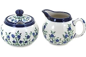 BLUE ROSE POTTERY Blue Rose Polish Pottery Porcelain Vine Cream & Sugar Set