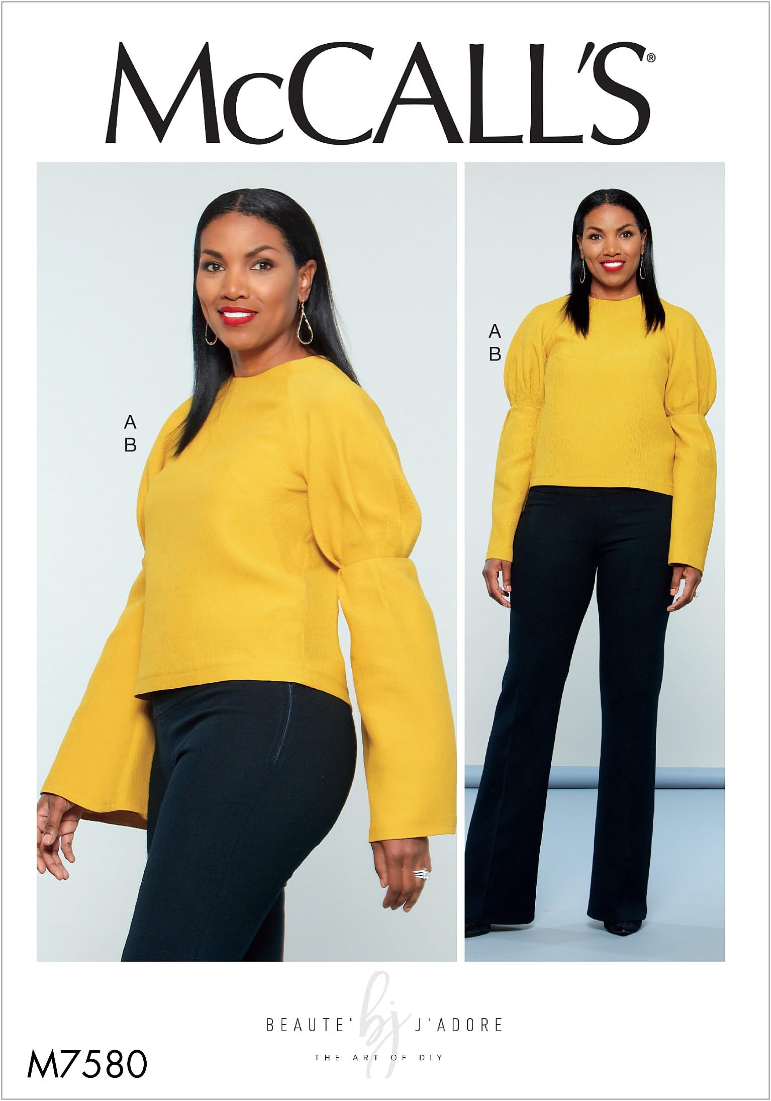 McCall Patterns Misses' Puff Raglan-Sleeve Top and Straight-Leg Pants with Yoke Sewing Pattern, E5 (14-16-18-20-22)