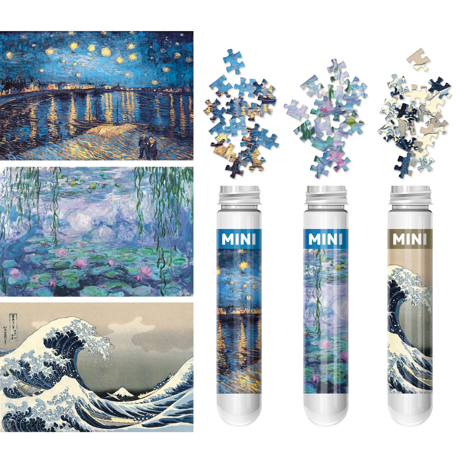 Photo 1 of 150 Piece Mini Jigsaw Puzzles for Adults & Kids, 6" x 4" Starry Night & More 3 Pack