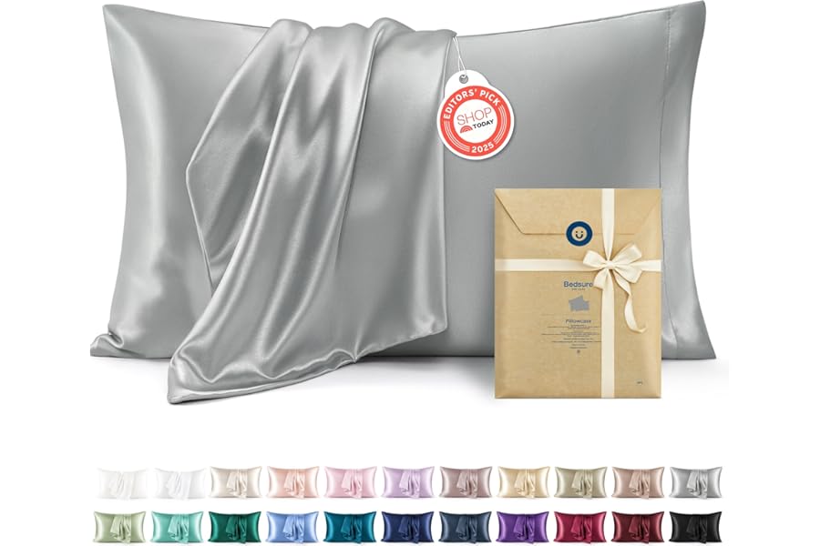 Bedsure Satin Pillowcase, Similar to Silk Pillow Cases Queen Size Set of 2, Cooling Pillow Case Covers with Envelope Closure,