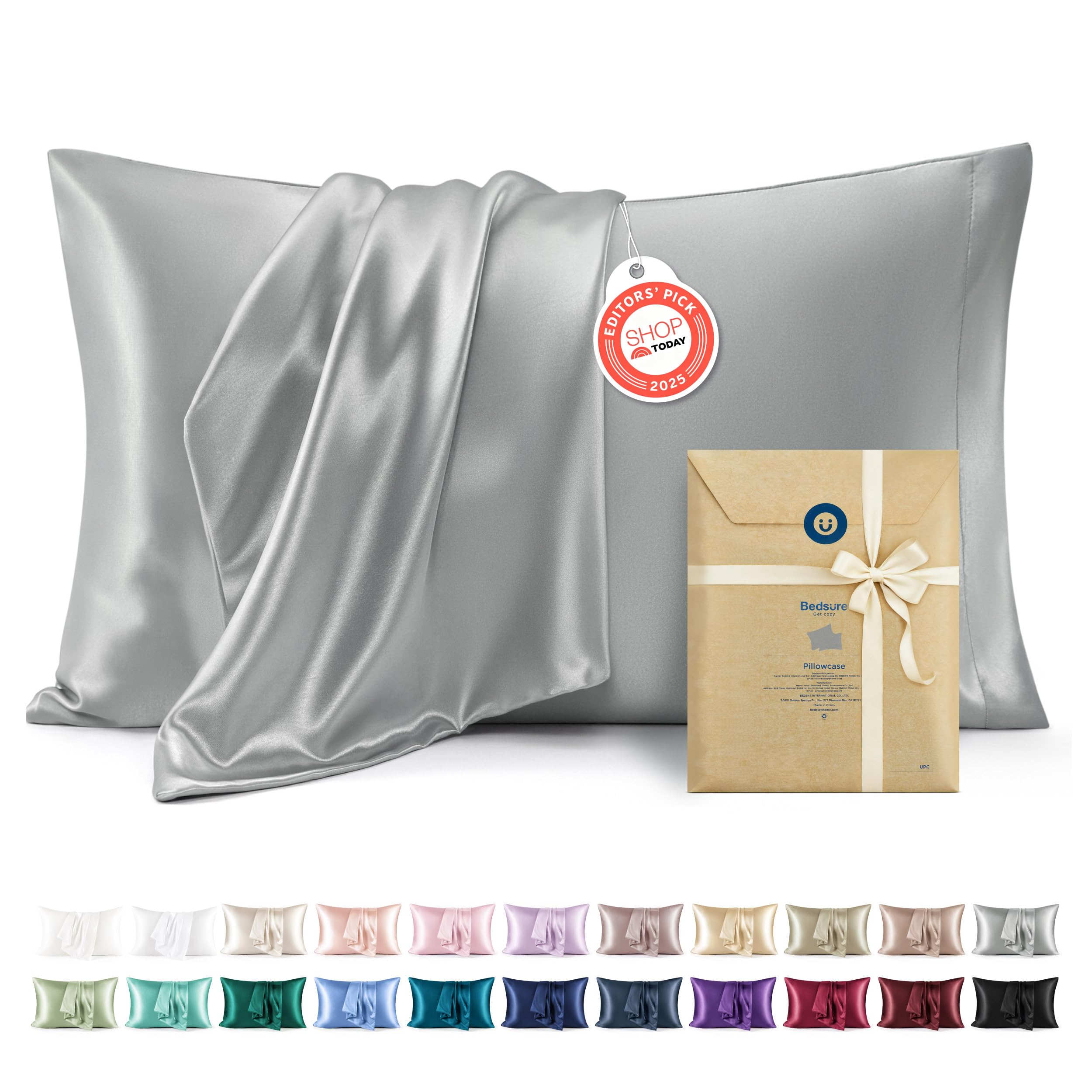 Bedsure Satin Pillowcase for Hair and Skin Queen, Similar to Silk Pillow Cases, Pillow Cases Set of 2 with Envelope Closure, College Dorm Room Decor,Rose Cloud, 20x30 Inches, 2pcs
