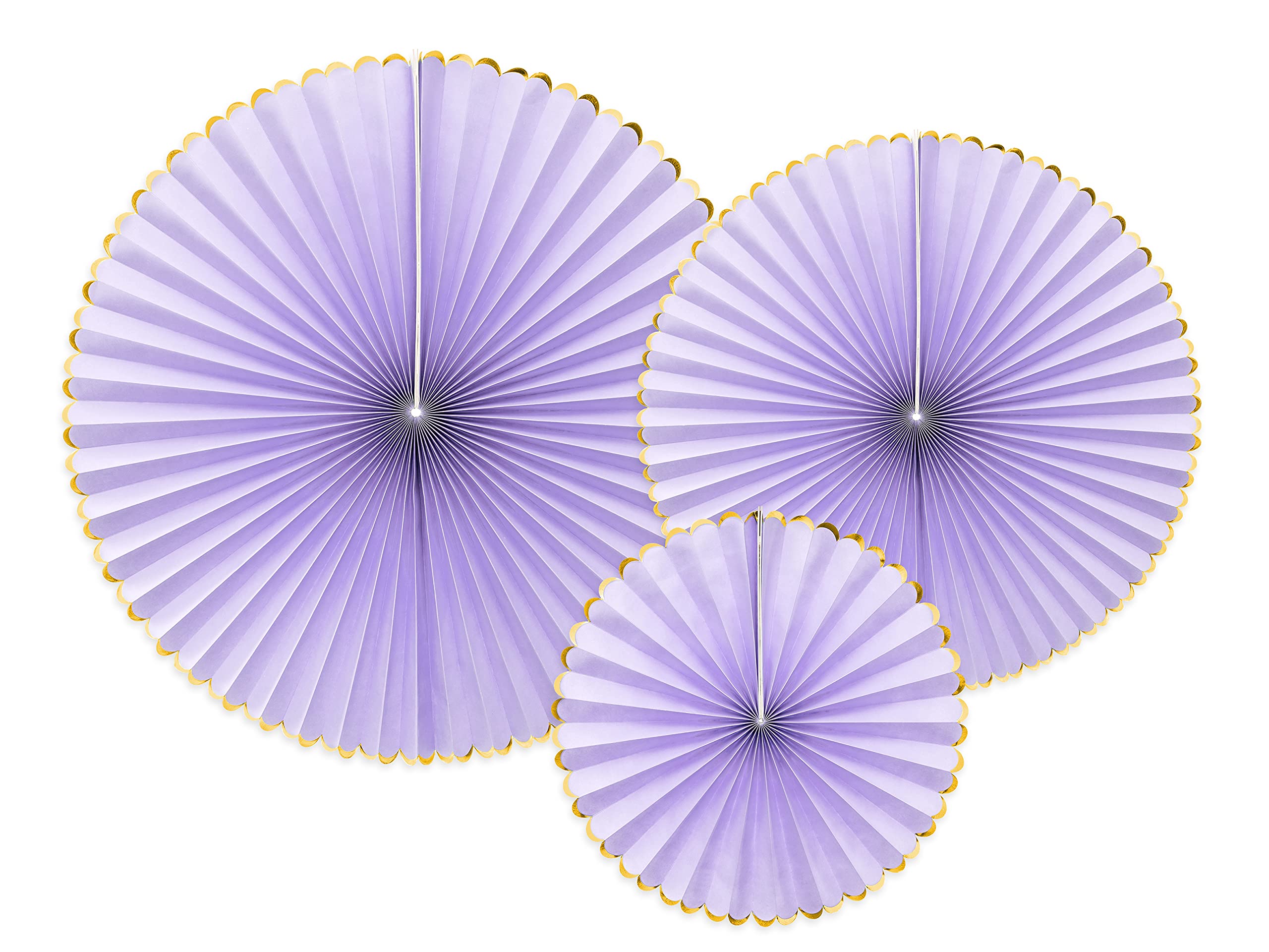 PartyDeco Pack of 3 Yummy Decorative Rosettes. Lilac with Gold Border