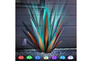 KODIBO Large Tequila Rustic Sculpture, Rustic Metal Agave Plants for Outdoor Patio Yard, Home Decor Hand Painted Metal Agave Garden Yard Statue, Outdoor Lawn Ornaments (Blue - L (W/Solar Light))