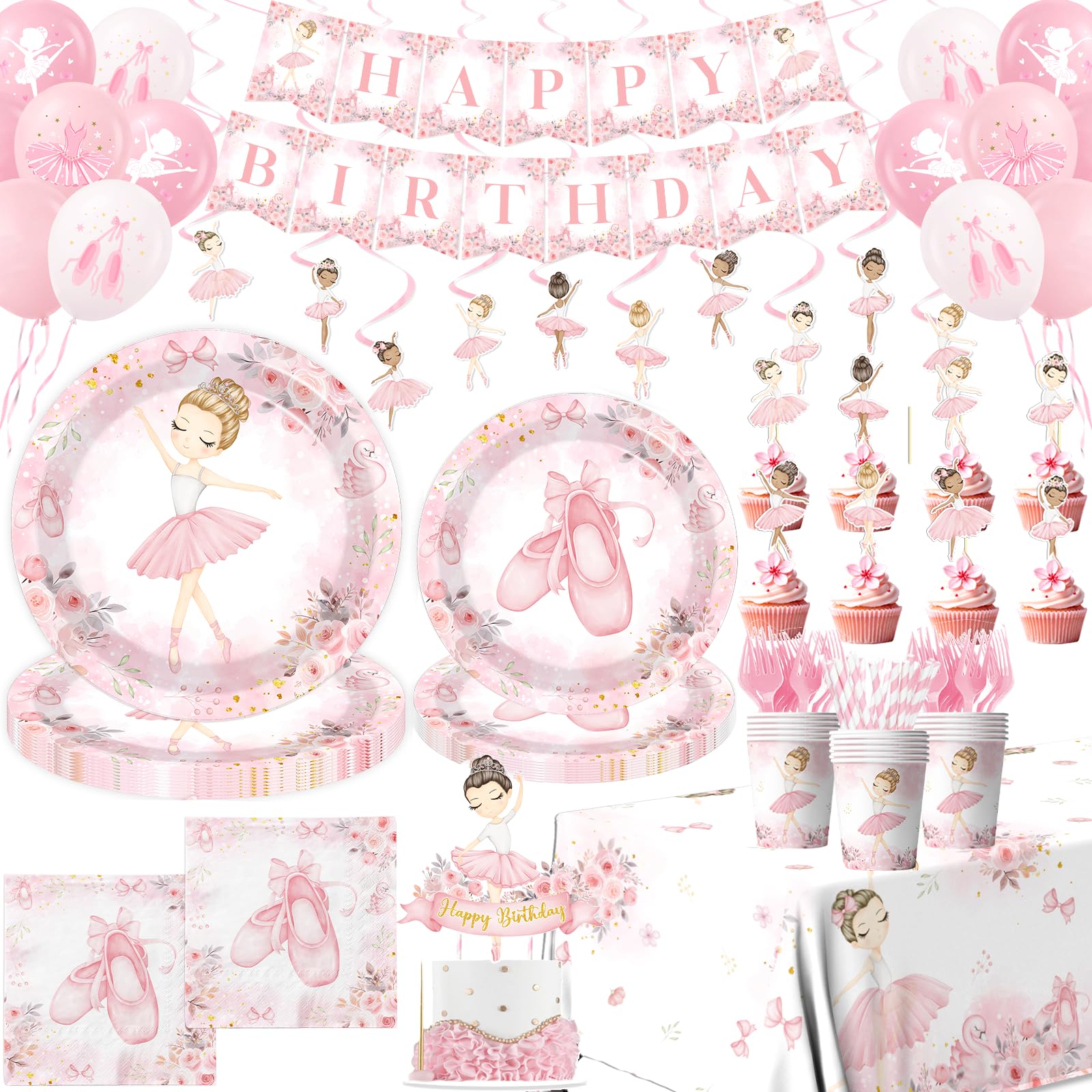 Photo 1 of (missing pieces) Ballerina Birthday Party Decorations Ballerina Party Tableware Kit Dancing Girl Ballet Plates and Napkins
