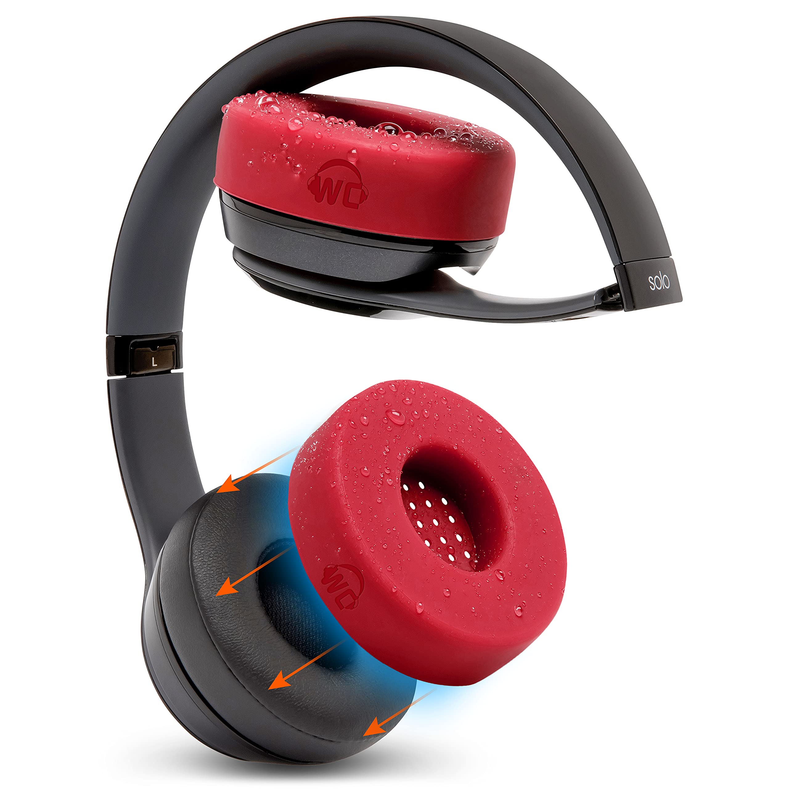 WC SweatZ Solo - Patented Earpad Sweat Covers for Beats Solo 4, Solo 3 & Solo 2, Made by Wicked Cushions | Sweatproof & Machine Washable | Red