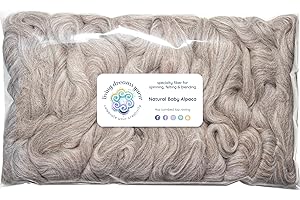 LIVING DREAMS YARN Baby Alpaca Fiber for Spinning, Blending, Felting & Dyeing. Natural Combed Top Roving, Grey.