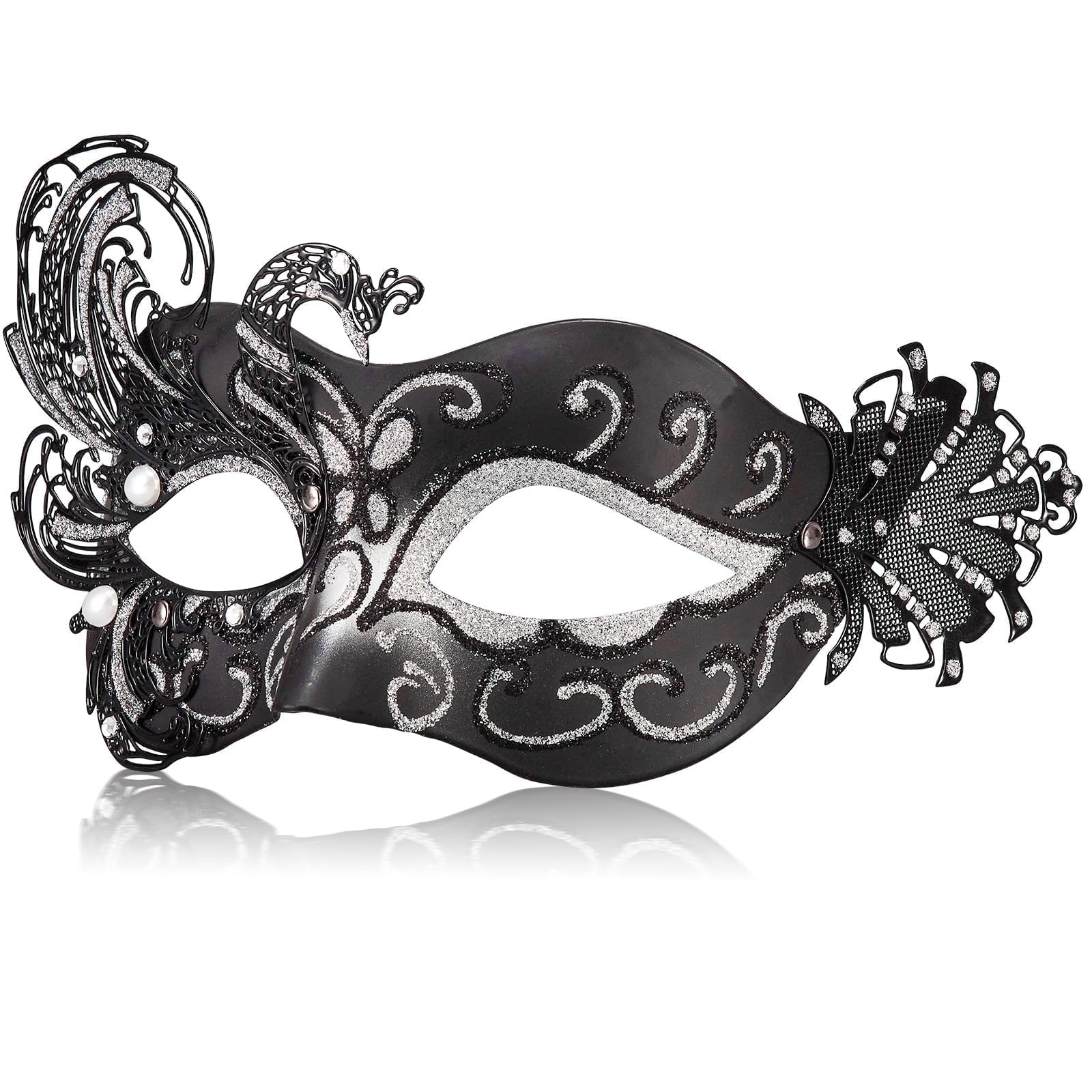 MYSEUNI 2024 New Black and Silver Masquerade Mask for Women - Black Silver Venetian Mask for Masquerade Ball Party, Halloween, Prom, Mardi Gras & Carnivals