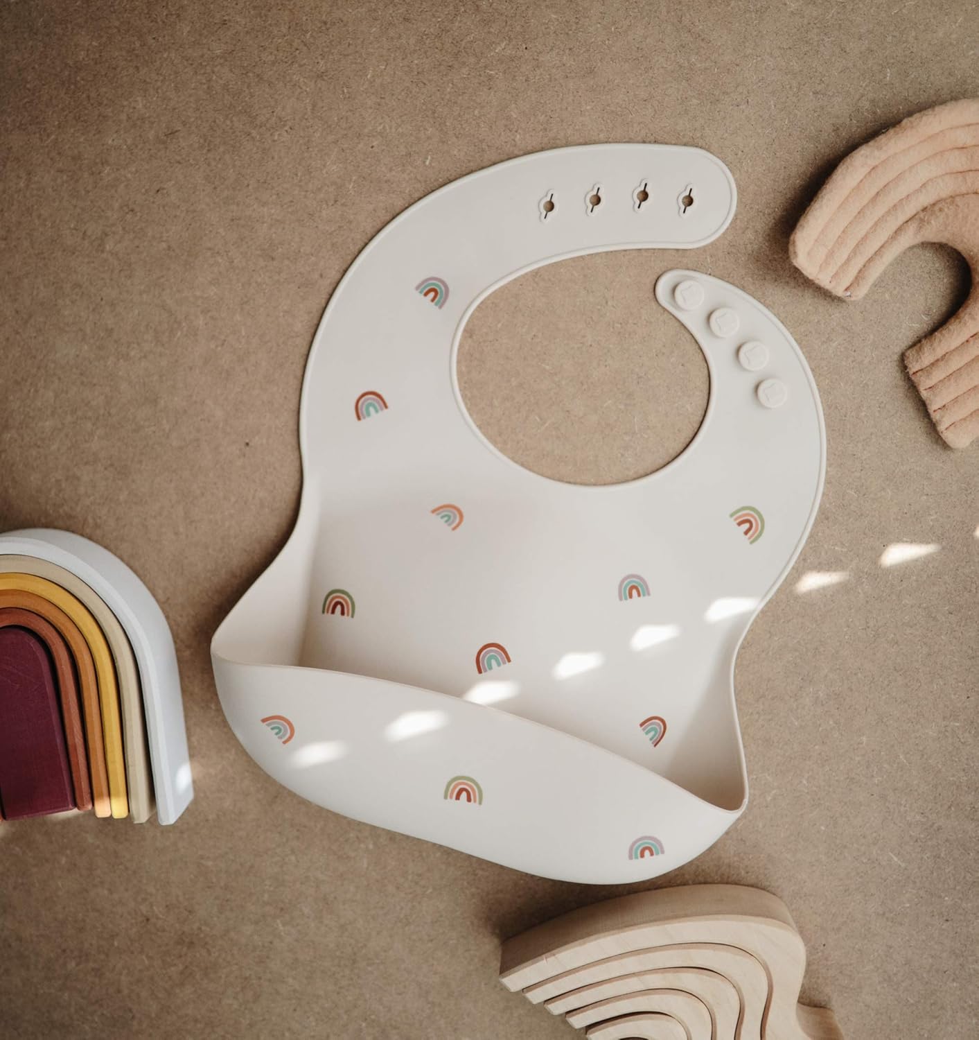 mushie Silicone Baby Bib | Adjustable Fit Waterproof Bibs (Rainbows): Baby