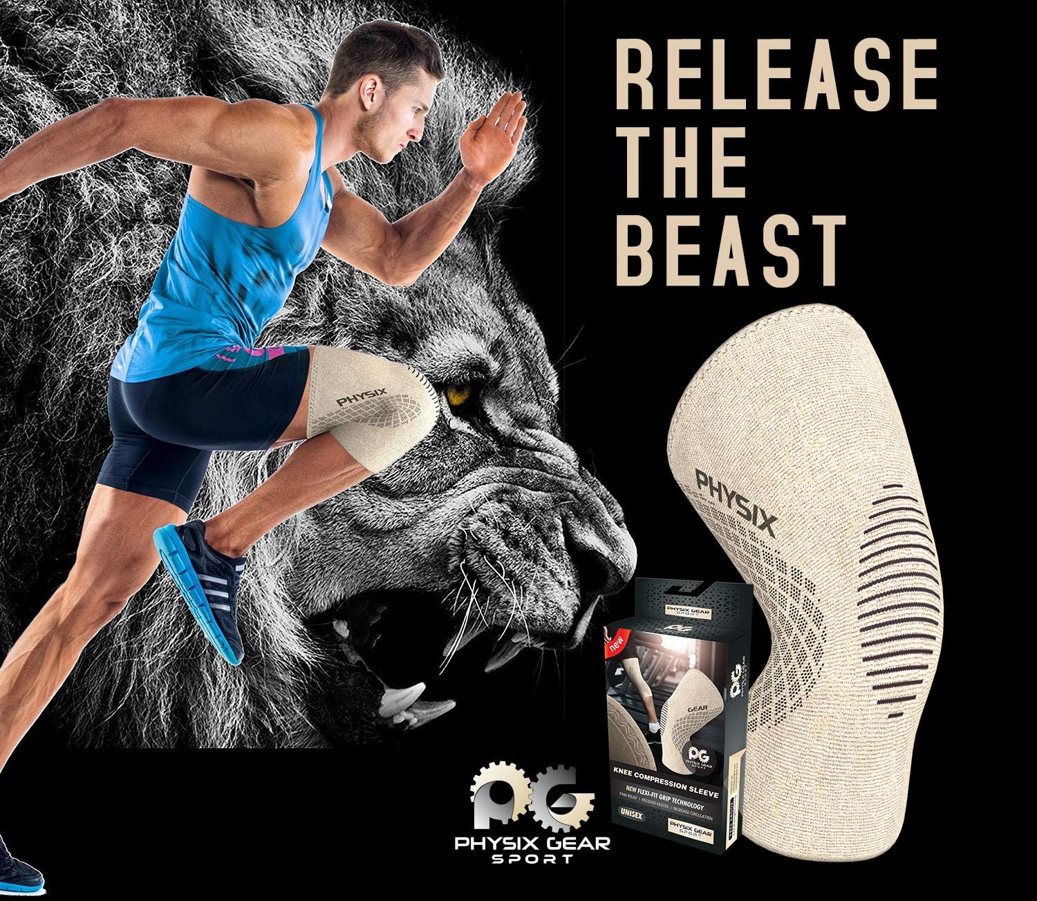 Physix Gear Knee Support Brace - Premium Recovery & Compression Sleeve For Meniscus Tear, ACL, MCL Running & Arthritis - Best Stabilizer Wrap for Crossfit, Squats & Workouts - For Men & Women: Sports & Outdoors