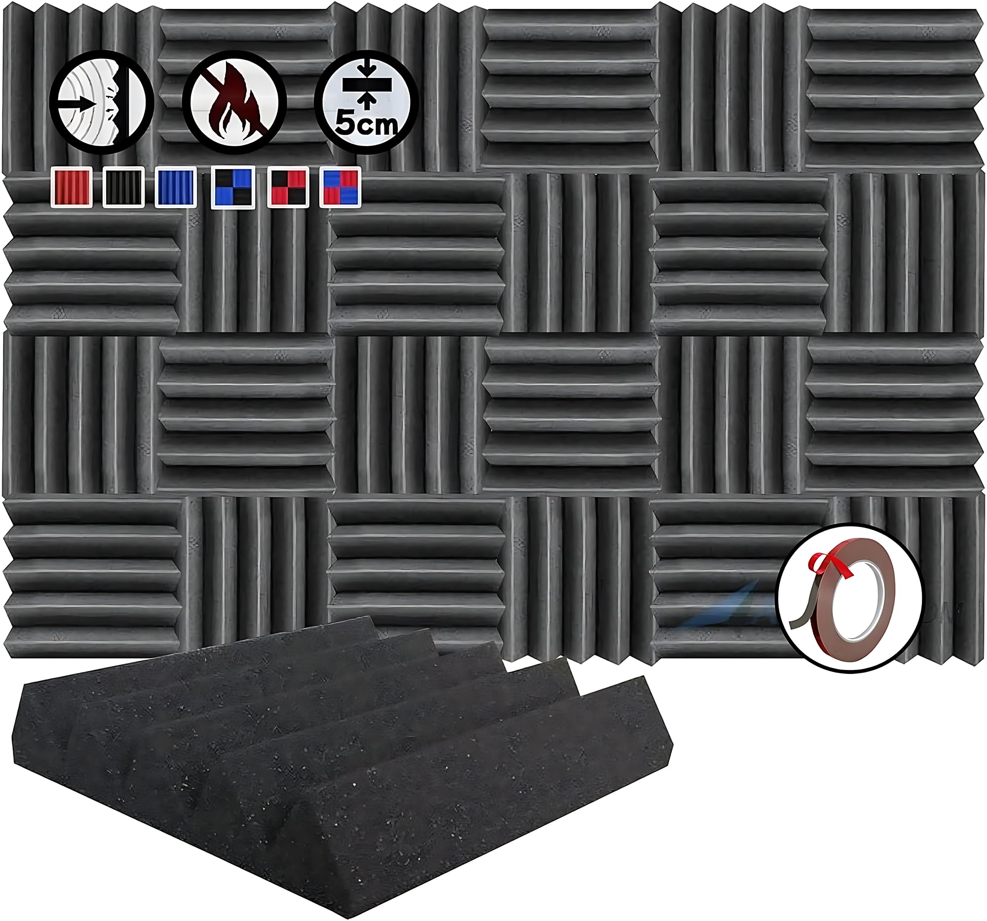 Arrowzoom 24 Acoustic Panels Wedge Sound Absorbing Acoustic Treatment Tiles 25x25x5cm Recording Studio Noise Cancellation 26kg/m3 High Density Acoustical Walls Dampening Foam Fire Retardant 1134 BLACK