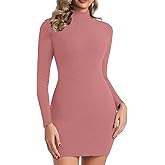 Chongbaijia Long Sleeve Dress for Women Ribbed Mock Turtleneck Slim Fit Fall Dresses Bodycon Short Dresses Fashion Clothes