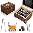 Whiskey Stones Gift Set - Twist Whiskey Glass and Stones - Granite Chilling Whiskey Rocks - Scotch Bourbon Whiskey Glass Gift Set - Drinking Gifts for Men Dad Husband Birthday Party Holiday Present