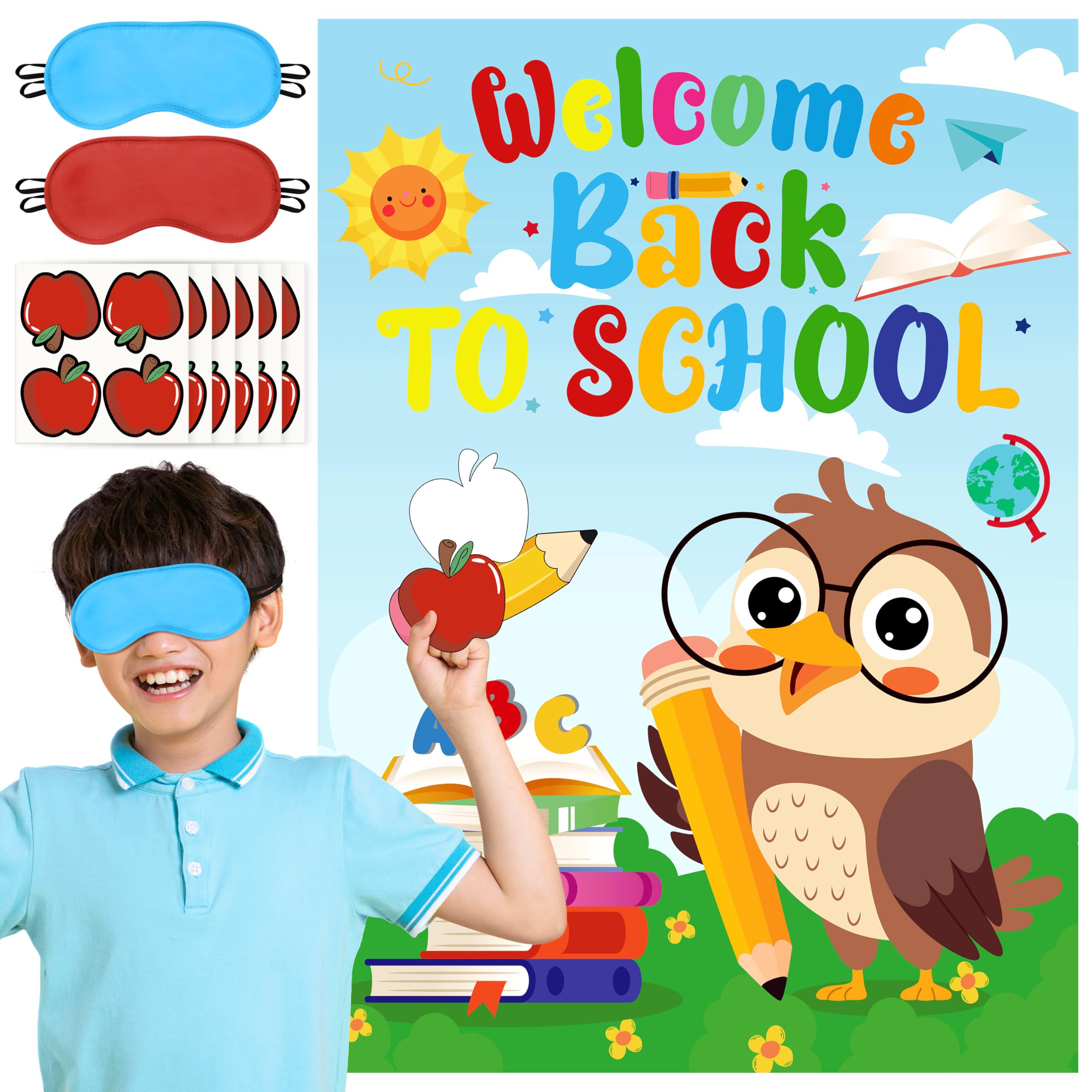 Photo 1 of Back to School Pin the Apple Party Game Cute Owl Poster with 24Pcs Stickers Welcome First Day of School Celebrating The New School Year Classroom Activities Party Decoration Supplies for Kids Students
