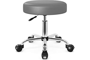 HOOMIC Rolling Stools with Wheels Salon Office Shop Bar Adjustable Spa Tattoo Massage Medical Swivel Drafting Stool with PU Leather Cushioned in Grey