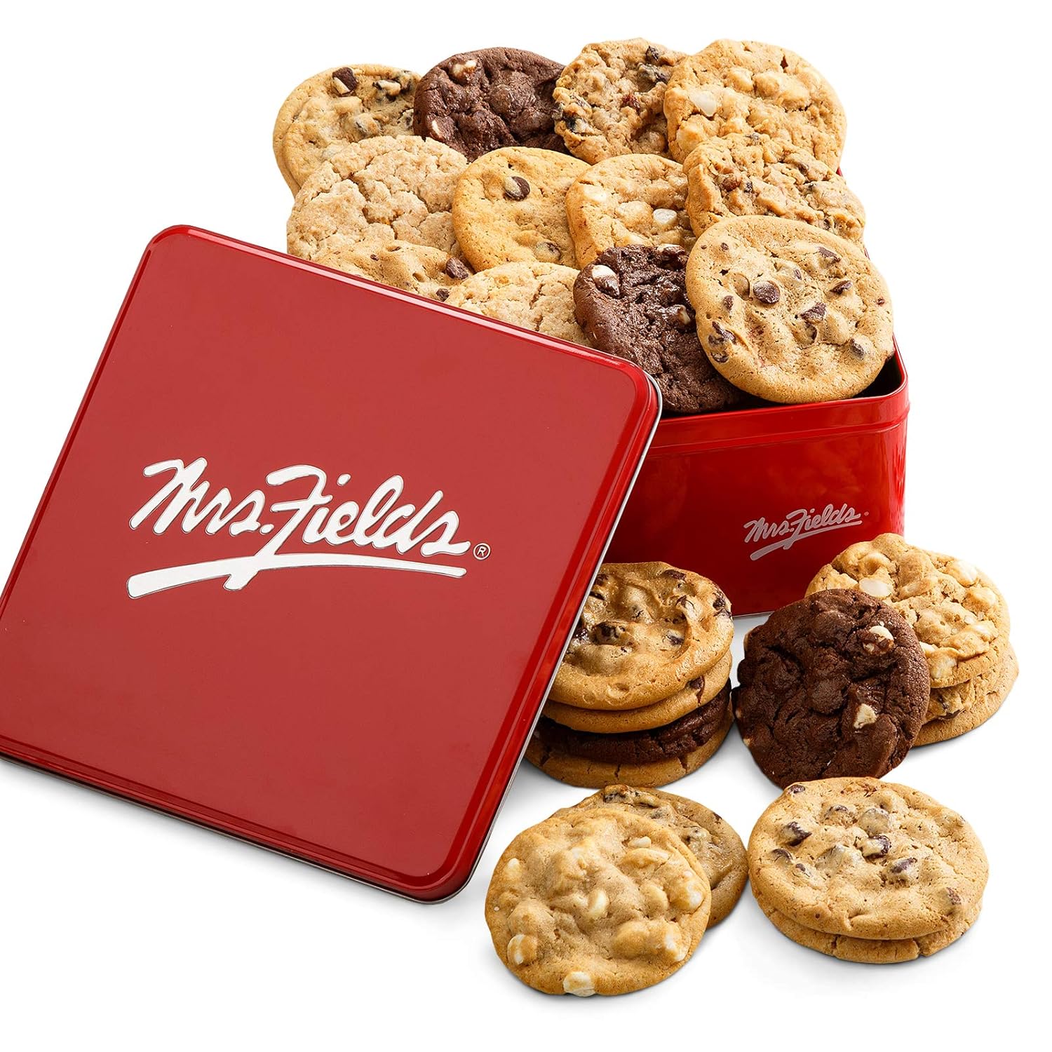Mrs. Fields Cookies Two Full Dozen Signature Cookie Tin (24 Count) Includes 5 Different Flavors - Perfect Gift for any Holiday or Occasion