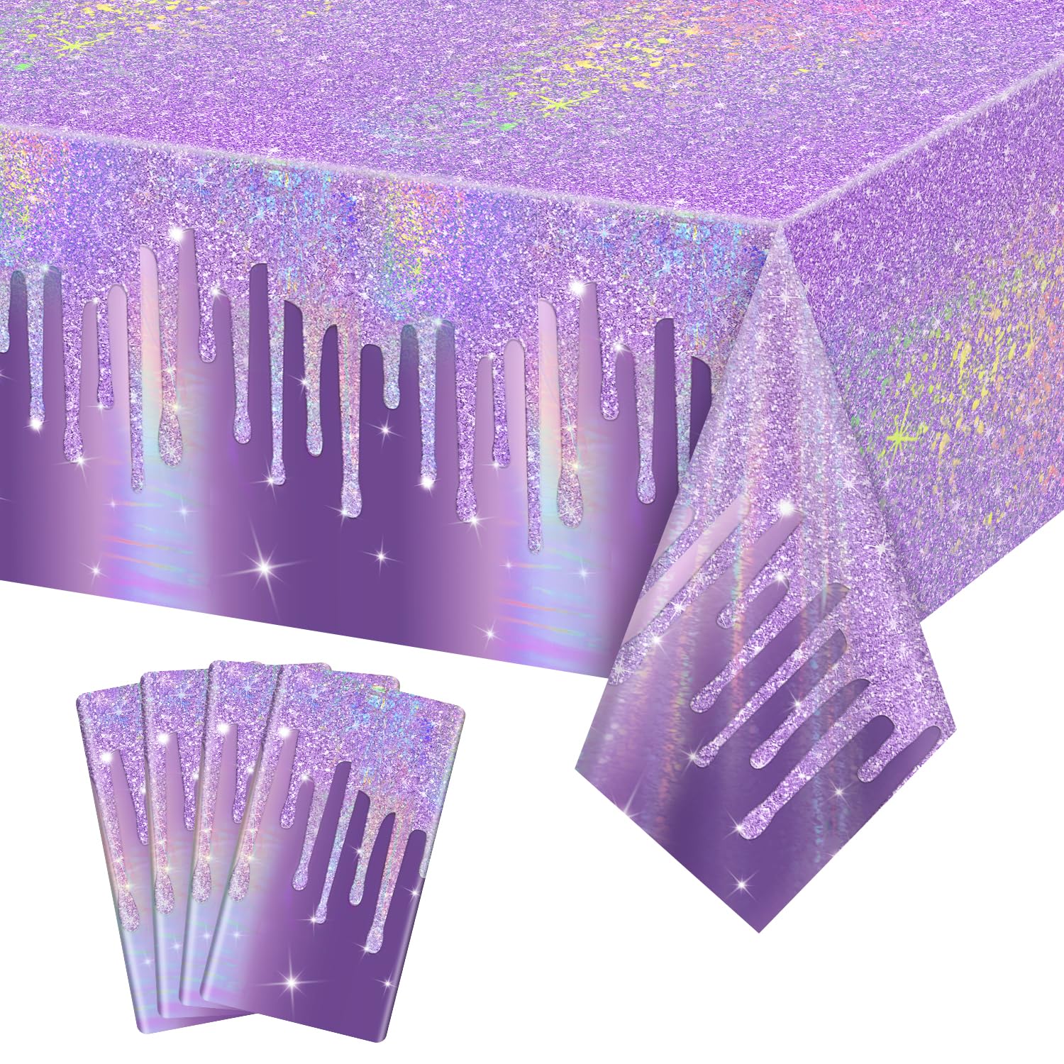 APUXXJUPA 4 Pack Shiny Purple Tablecloths, Laser Purple Table Cover for Anniversary Party Supplies