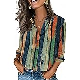 Zeagoo Button Down Shirts for Women 3/4 Sleeve Tops V Neck Collared Blouses Business Casual Outfits S-2XL