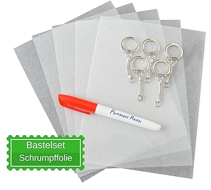 [SCHRUMPFFOLIE SET SCHLÜSSELANHÄNGER] matt transparent - Schrumpfende Plastikfolie 5 A5 - Folien - Schrumpffolienplatten - Sc
