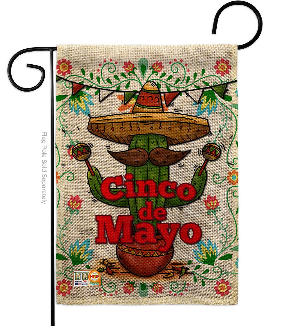 Angeleno Heritage Cinco de Mayo Garden Flag Summer Party Cactus Pinata Sombrero Mexican Fiesta Outdoor House Decoration Banner Small Yard Gift Double-Sided, Thick Burlap, Made In USA