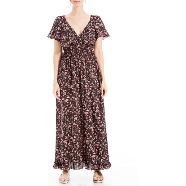Max Studio Women's Plus Size Crepe Smocked Short Sleeve Tiered Maxi Dress,  Sea Paisley Bouquet Vintage Chintz, 2X at Amazon Women's Clothing store