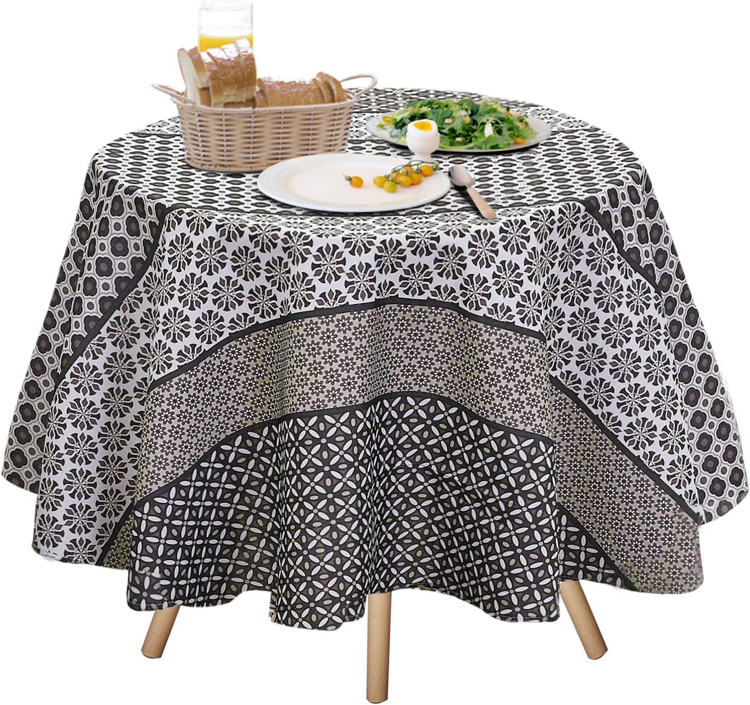 JIATER Floral Printed Table Cloth Spillproof Polyester Fabric Round Tablecloths (60" Round, Coffee Floral)