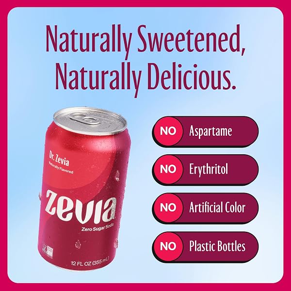 ZEVIA ZERO SUGAR SODA, DR ZEVIA, 12 OZ CANS (8-PACK) – NATURALLY SWEETENED, ZERO CALORIE SUGAR FREE SODA – NON-GMO PROJECT VERIFIED, GLUTEN-FREE, VEGAN