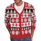 NITAGUT Mens Christmas Ugly Cardigan Sweater Reindeer Snowflake Xmas Sweater Casual Long Sleeve Knitwear