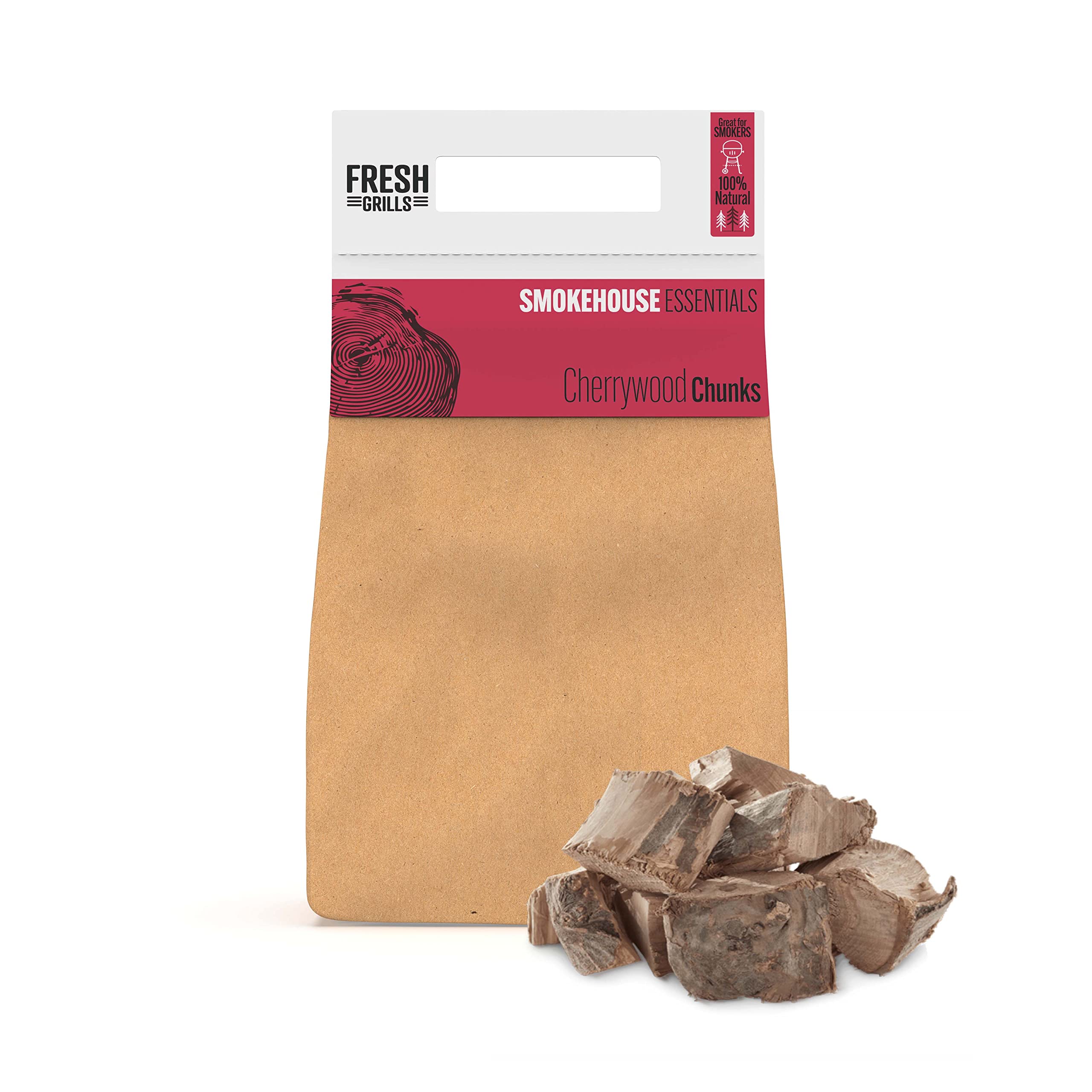 Fresh Grills Cherry Wood BBQ Smoker Chunks 5L (1.5kg) – 100% Natural Wood for Pizza Oven, Kamado Grill, Smoker – Rich Smoky Flavour – Low Moisture, High Heat – Eco-Friendly, Plastic-Free Packaging
