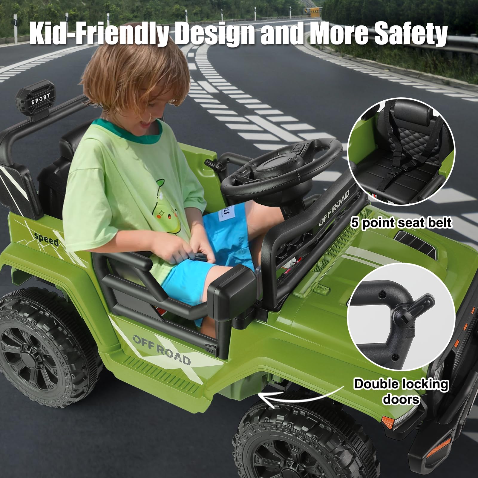 Hikole 12V Ride On Car, Electric Cars for Kids Car, Ride on Toys w/3 Speeds Adjustable Equipped with Music, Parent Remote Control, Spring Suspension, Gifts for Boys Girls, Green