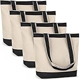 Canvas Tote Bag with Handles for Woman, Reusable Cloth Bag for Groceries and Shopping In Bulk - Blank Cotton Tote Bag, Suitable for DIY Projects HEAVY DUTY, 16"X14.5" With 4” Gusset, Black 4 Pack