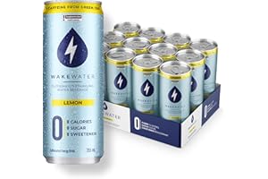 WakeWater Sparkling Water | Lemon | Natural Green Tea Caffeine | Zero Sugar, Zero Calories, Sweetener Free, Sugar Free | 355m