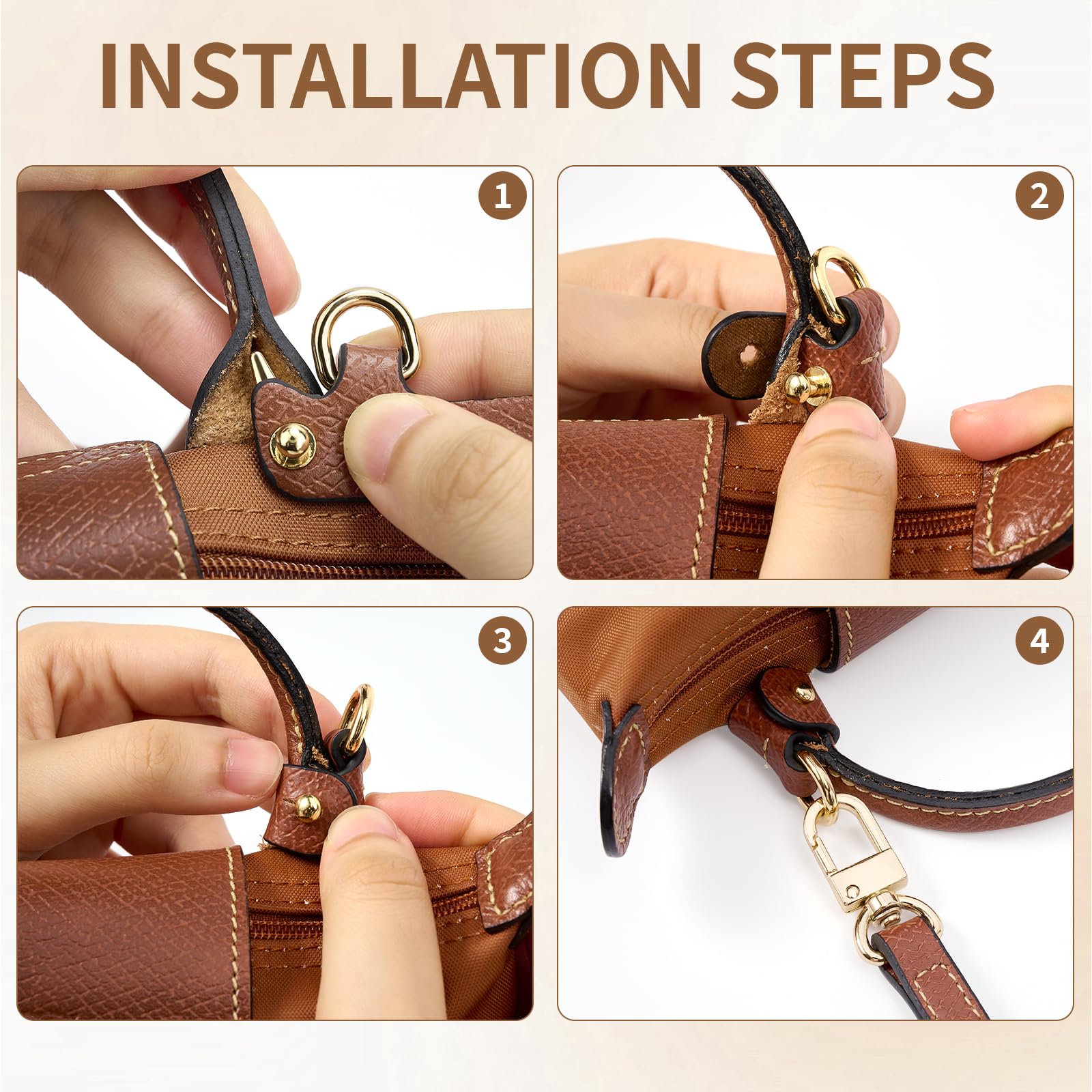 Purse Straps Replacement, Leather Handbag Crossbody Shoulder Strap Kit Adjustable for Mini Longcamp Tote Bag Women