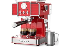 Galanz Retro Espresso Machine with Milk Frother, 15 Bar Pump Professional Cappuccino and Latte Machine, 1.5L Removable Water Tank, Retro Red, 1350 W