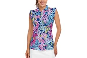 SONEVEN Womens Sleeveless Golf Shirt Ruffle Sleeve Polo Shirts Moisture Wicking Golf Apparel Tennis Shirts Golf Tank Tops