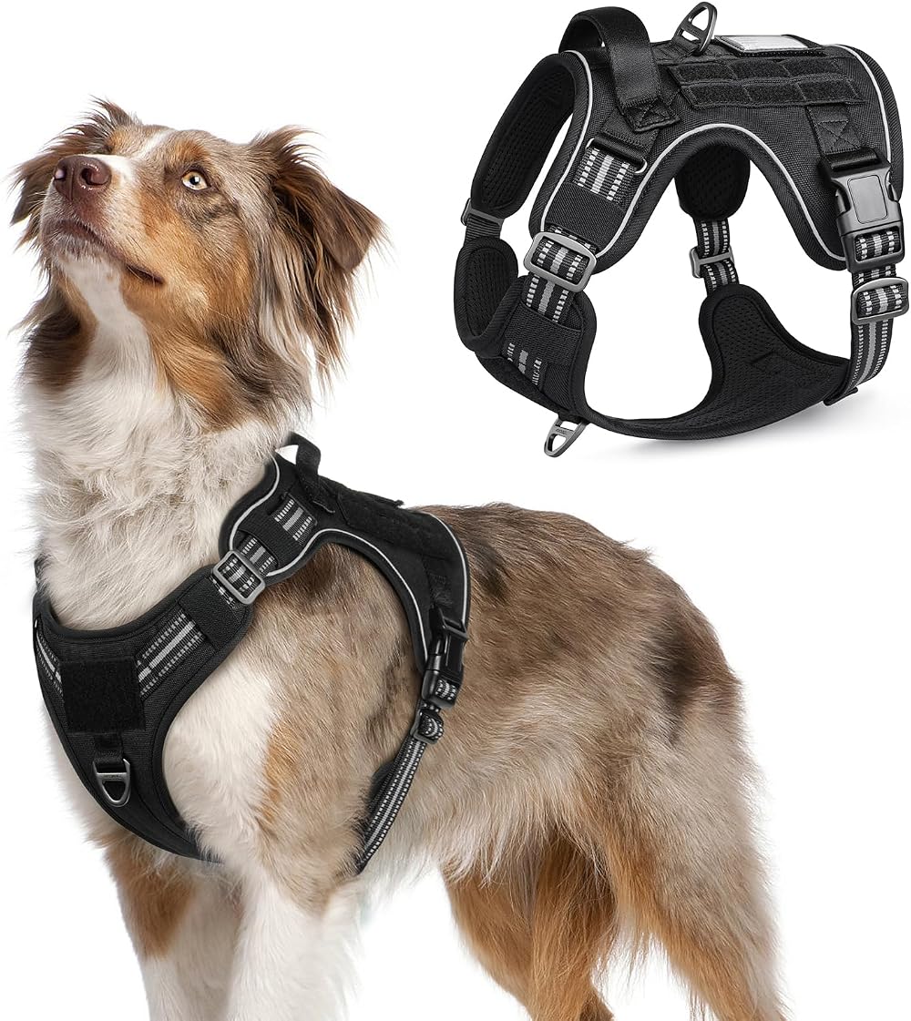 rabbitgoo Dog Harness Medium No Pull Molle Reflective Padded Vest Black