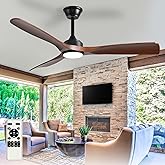 BvenuBigLite Outdoor Ceiling Fan with Light: 52 Inch 3 Blade Outdoor Fans for Patios - Modern Walnut Ceiling Fan with Dimmable Light Remote Control Ultra Quiet Reversible DC Motor Timer