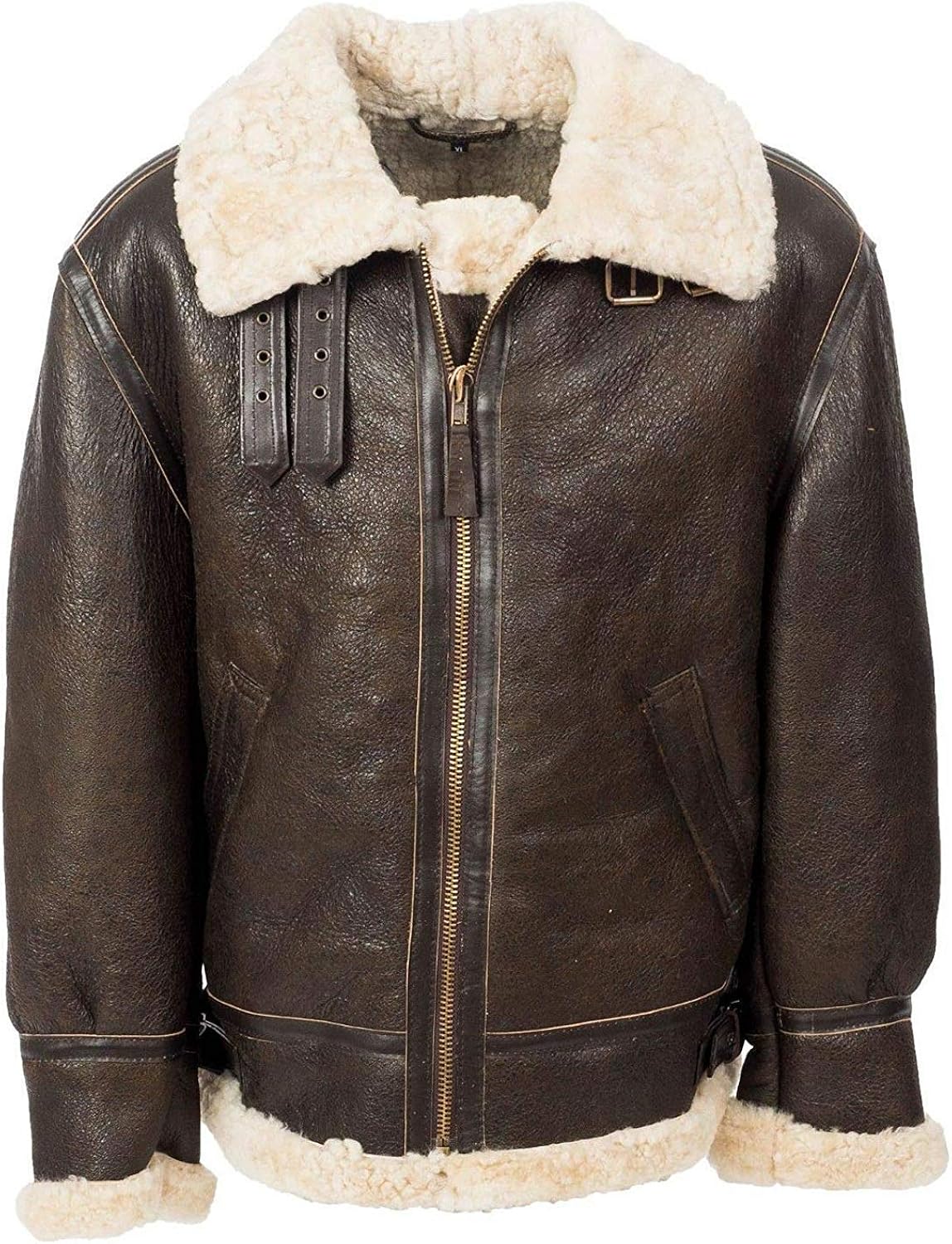 Brown leather jacket with white fur Clearance