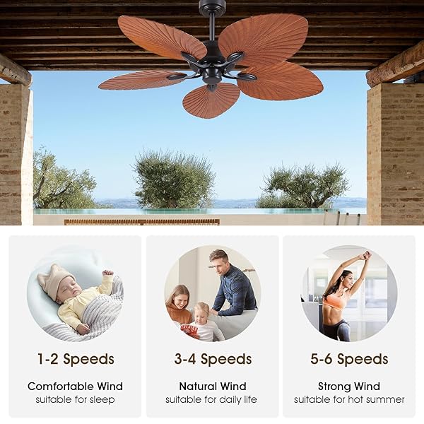 PHORUS 52″ WATERPROOF OUTDOOR PALM LEAF CEILING FANS WITHOUT LIGHTS AND REMOTE,WET RATED TROPICAL CEILING FANS FOR PATIOS PORCH GAZEBO PERGOLA
